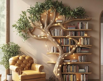 Tree Branch Bookshelf – Floating Live Edge Wooden Wall Shelf Décor