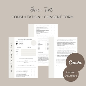 Brow Tint, Brow Dye, Consultation Form, Digital Download, Beauty forms, Client Consent Form, Editable template, Brow Artist, Canva zdjęcie 1