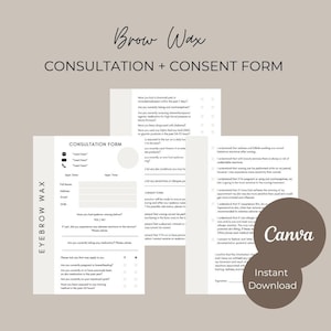 Brow Wax, Consultation Form, Digital Download, Beauty forms, Client Consent Form, Editable template, Brow Artist, Canva