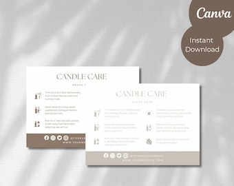Neutral Candle Care Card Template, Editable Care Card, Canva, Printable Care Card, Digital Download, Small Business Candle Care Card