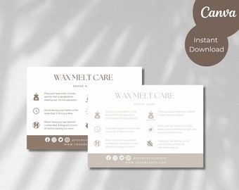 Neutral Wax Melt Care Card Template, Editable Care Card, Canva, Printable Care Card, Digital Download, Small Business Wax Melt Care Card