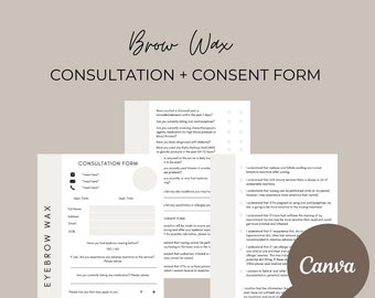 Brow Wax, Consultation Form, Digital Download, Beauty forms, Client Consent Form, Editable template, Brow Artist, Canva