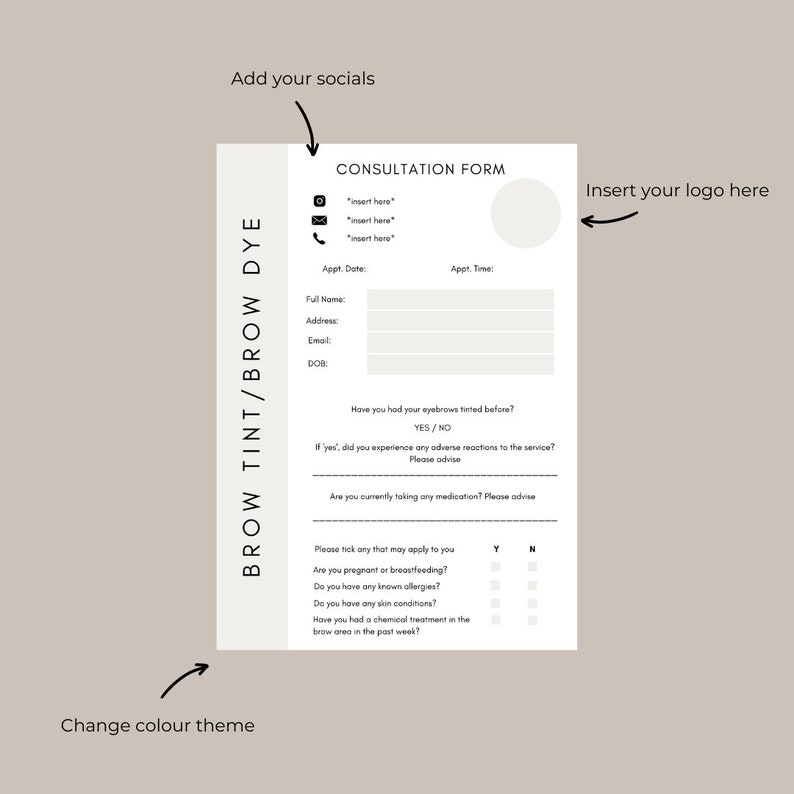 Brow Tint, Brow Dye, Consultation Form, Digital Download, Beauty forms, Client Consent Form, Editable template, Brow Artist, Canva zdjęcie 2