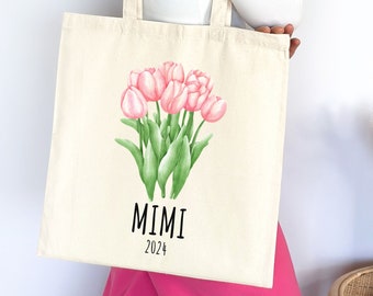 Tulip Tote Bag, Custom Name Bag, Flower Bag, Bridesmaid Gift, Mothers Day Gift, Birthday Gift for her, Best Friend Gift, Tulip Gift