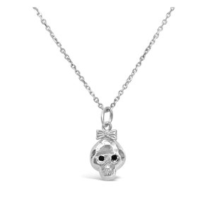 Sterling Silber Bonehead Mädchen schwarzen Diamanten Augen 16in Halskette