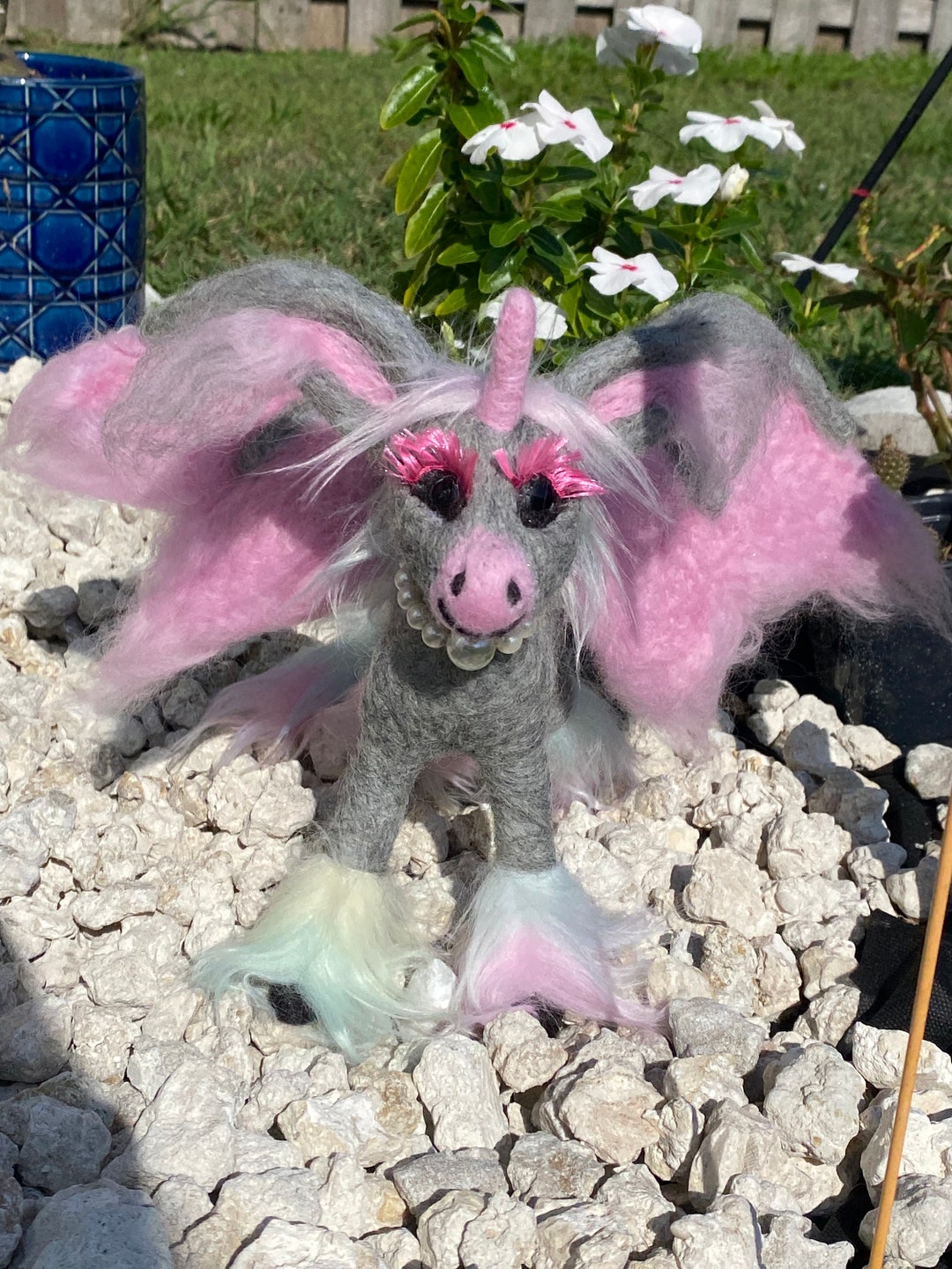 Needle Felt Unicorn Whimsical Handmade Flying. Pastel Faux Fur Wool Etsy