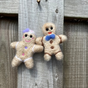 Needle felted gingerbread girl, bow, display, Christmas ornament gift