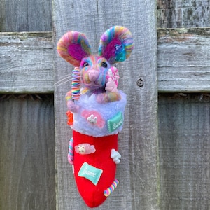 Handmade Needle Felt Christmas Mice, Mouse mini stocking Home decoration ornament wall hanging