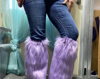 Faux Fur Leg Warmers Straight boot cut, Flare Leg Dance Mardi Gras Club Fluffy Soft Cosplay Lavender Burgundy