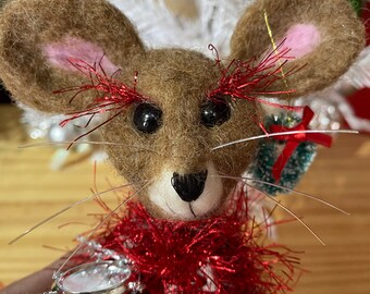 Handmade Needle Felt Mouse, Collectible, Christmas Mice Blanket Gifts