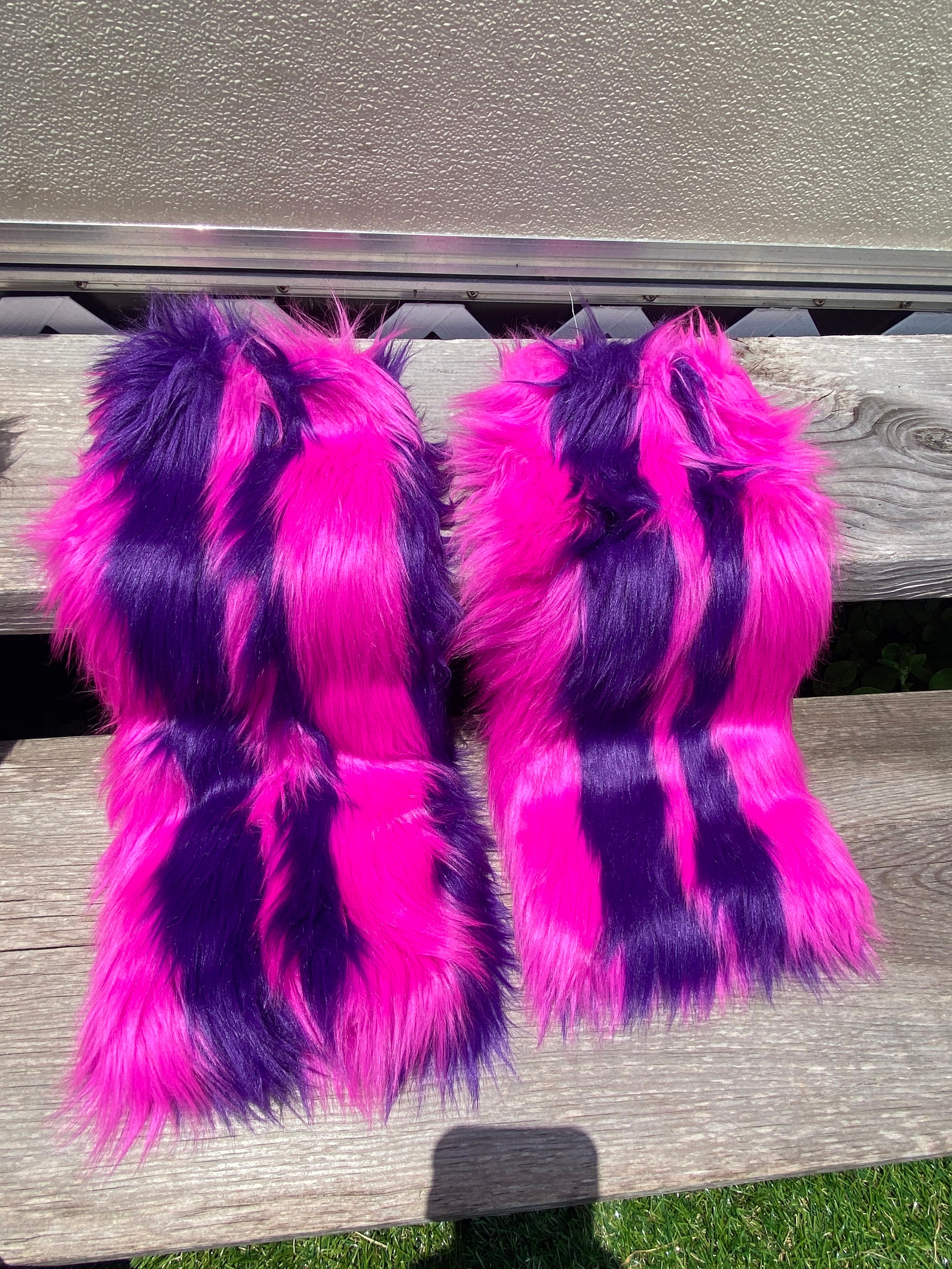 Pair of Faux Fur Leg Warmers with Strap Detail main image 1