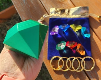 Emeralds and Big Emerald 3D Printed Playset - 5 Rings, 7 Small Emeralds, and 1 Large Master Emerald for Imaginative Play and Adventures