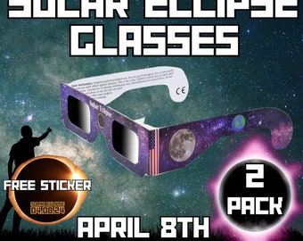 2024 Solar Eclipse Glasses 2 pack | Solar Eclipse Glasses | CE and ISO Certified Solar Eclipse Observation Glasses