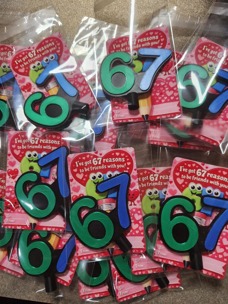 67 Valentines | Ready to Ship | Pencil Topper | Classroom Valentines | Candy Free Valentines | Fast Shipping | School Valentines image 6