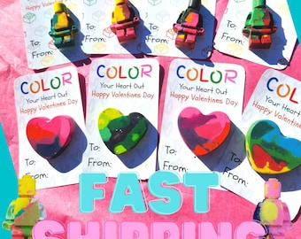 Custom Crayon Valentines | Ready to Ship | Crayon Hearts | Classroom Valentines | Candy Free Valentines | Fast Shipping | School Valentines