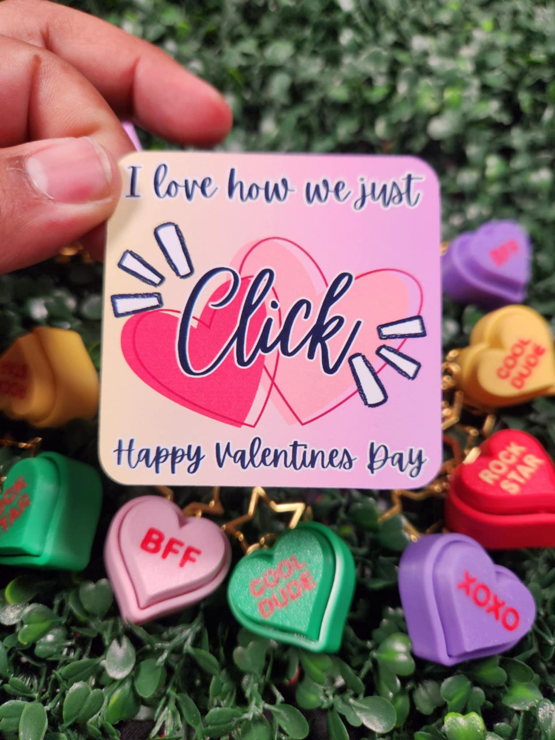 Heart Clicker Keychain: Valentine's Fidget With Gold Star Keyring - Etsy