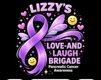 Immagine PNG del cancro al pancreas / Immagine PNG della consapevolezza del nastro viola Design Lizzy Love Laugh Brigade / Clipart di supporto e speranza per i sopravvissuti Sublimazione