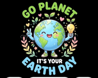 Go Planet Earth Day PNG / Simpatico personaggio Terra PNG Design di cartone animato ecologico / Clipart di sostenibilità della natura verde Sublimazione