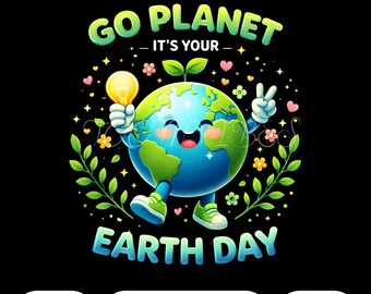 Go Planet Earth Day PNG / Simpatico personaggio Terra PNG Design ecologico del pianeta verde / Clipart cartone animato per amanti della natura Sublimazione