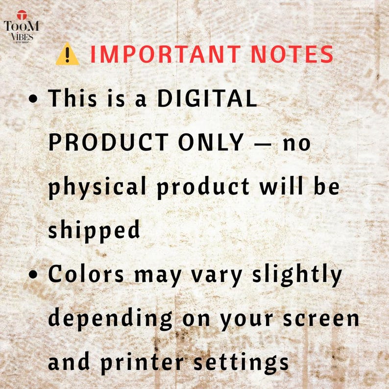 K&ouml;nnte beinhalten: Hinweis auf ein digitales Produkt mit dem Text "IMPORTANT NOTES" in Rot. Der Text besagt, dass es sich nur um ein digitales Produkt handelt und kein physisches Produkt versendet wird. Farben k&ouml;nnen variieren.