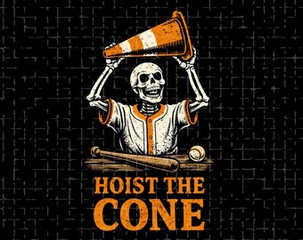 Hoist The Cone PNG, Funny Baseball Skeleton Humor Sports Fan Quote PNG, Graphic Clipart (Digital Download)