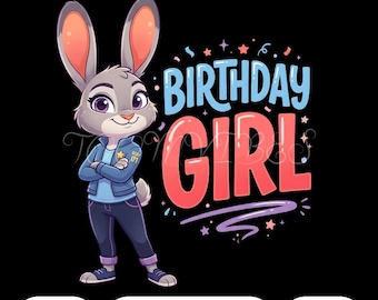 Coniglietto per la festa di compleanno PNG / Coniglietto carino PNG per feste, cartone animato, design di animali / Clipart per la sublimazione per la festa di compleanno dei bambini