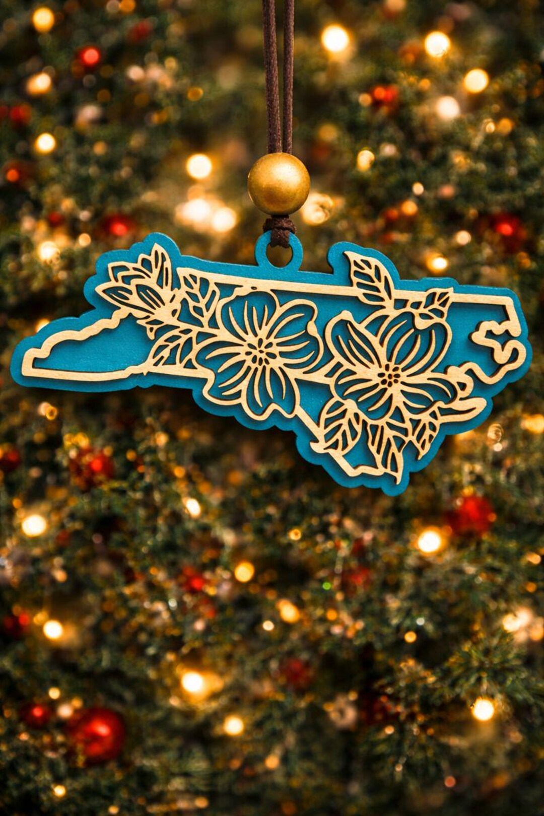 North Carolina State Ornament – Layered Dogwood Design | Wood Ornament ...