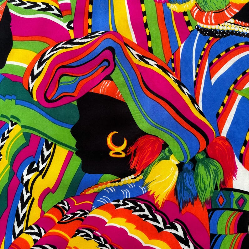 Foulard Vintage Bayron En Soie 100% - Motif Géométrique, Multicolore, Fabriqué En Italie