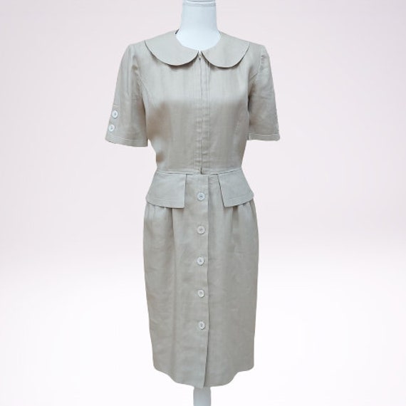 VALENTINO Miss V Vintage 1950s  beige  Linen  Dre… - image 1