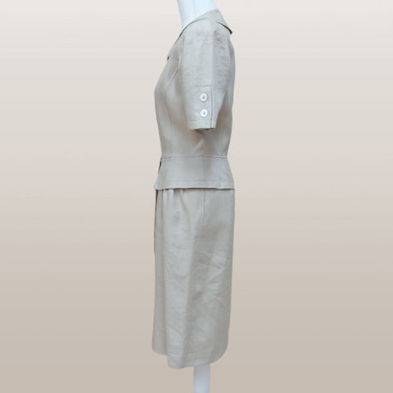 VALENTINO Miss V Vintage 1950s  beige  Linen  Dre… - image 3