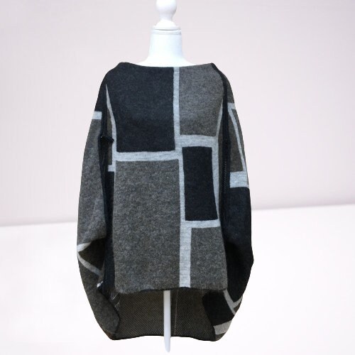 Top à encolure américaine en maille de laine et d'alpaga · Gris