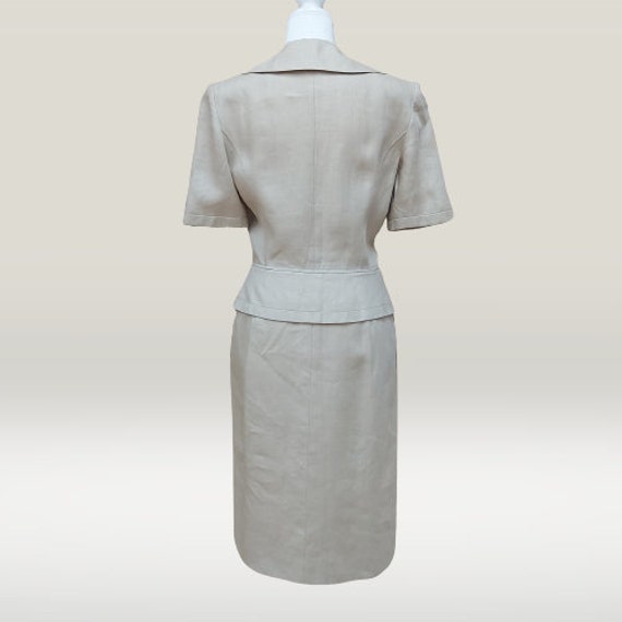 VALENTINO Miss V Vintage 1950s  beige  Linen  Dre… - image 2