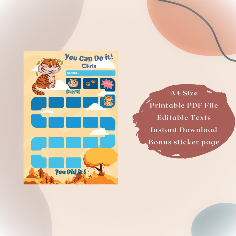 Tiger Chart Examples Tiger Reward Chart Kids Behavior Tracker Editable and - Etsy