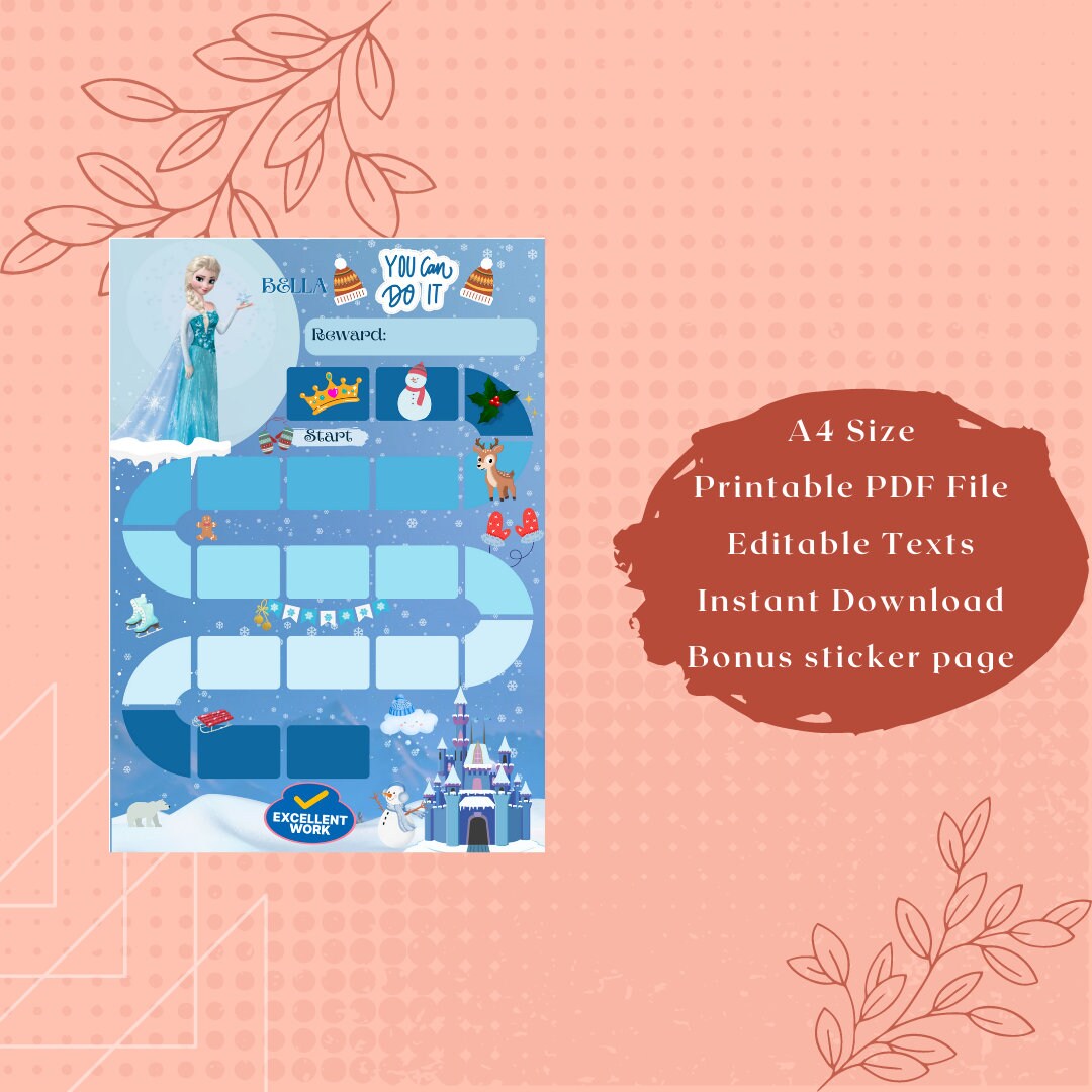 Elsa Reward Chart Kids Behavior Tracker Editable and - Etsy Canada