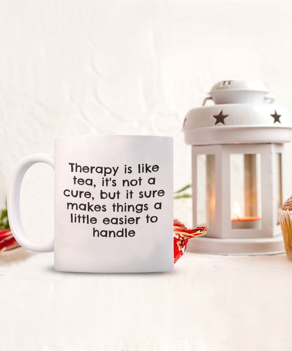 Therapy is Like Tea Two-toned Coffee Cup, SM Coffee Mug, Funny