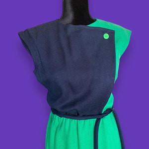 True Vintage 1970&#39;s Colorblock Dress Green Navy Dress
