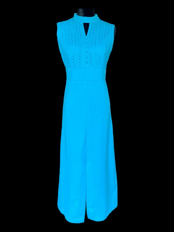 True Vintage 1970's Turquoise Sleeveless Maxi Pol… - image 3
