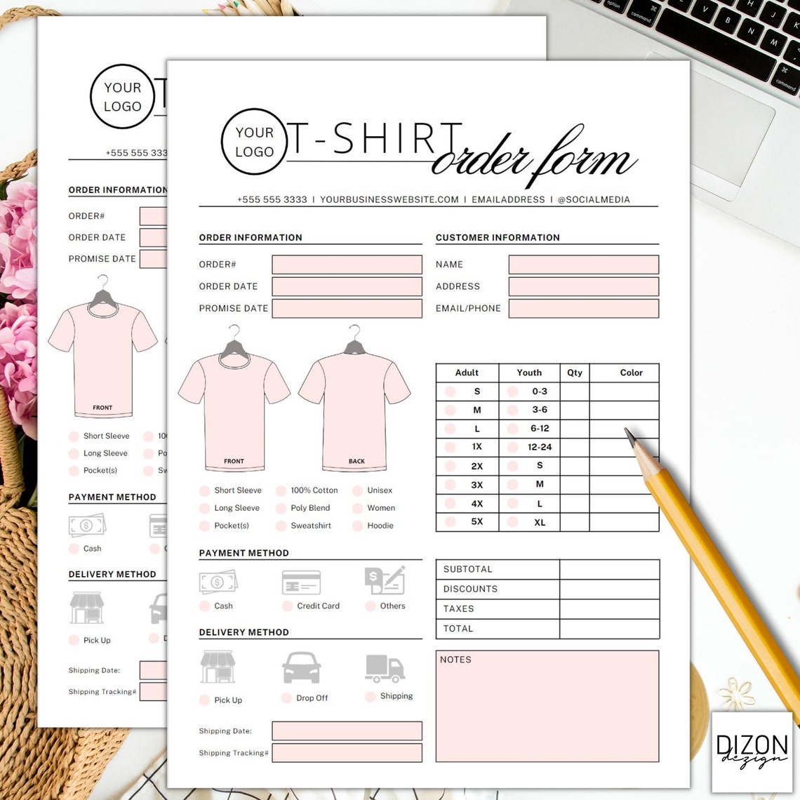 Editable T-shirt Order Form Template, Small Business Canva Printable ...