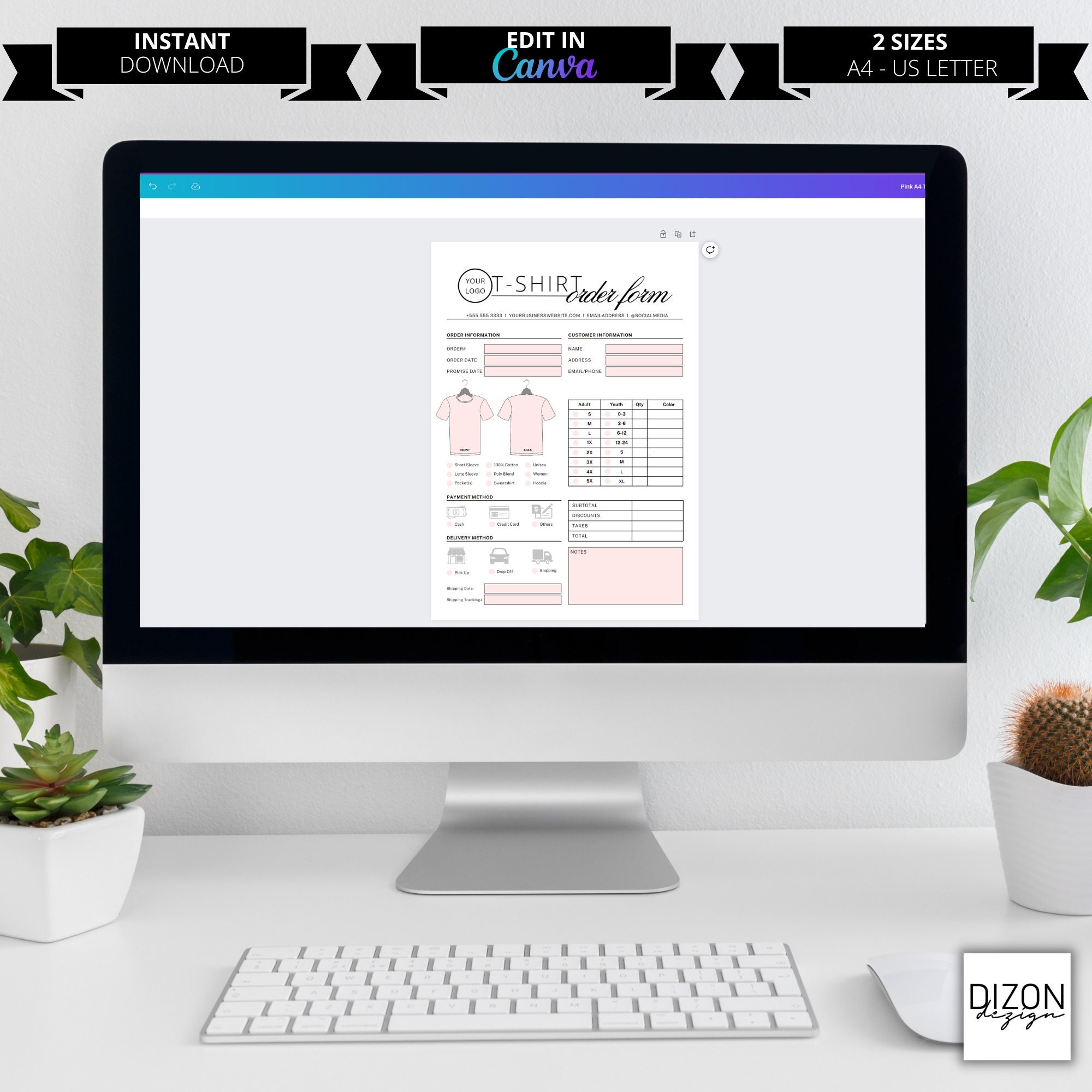 Editable T-shirt Order Form Template, Small Business Canva Printable ...