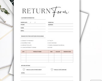 Formulaire de retour pour petite entreprise | PDF imprimable A4 (téléchargement instantané)