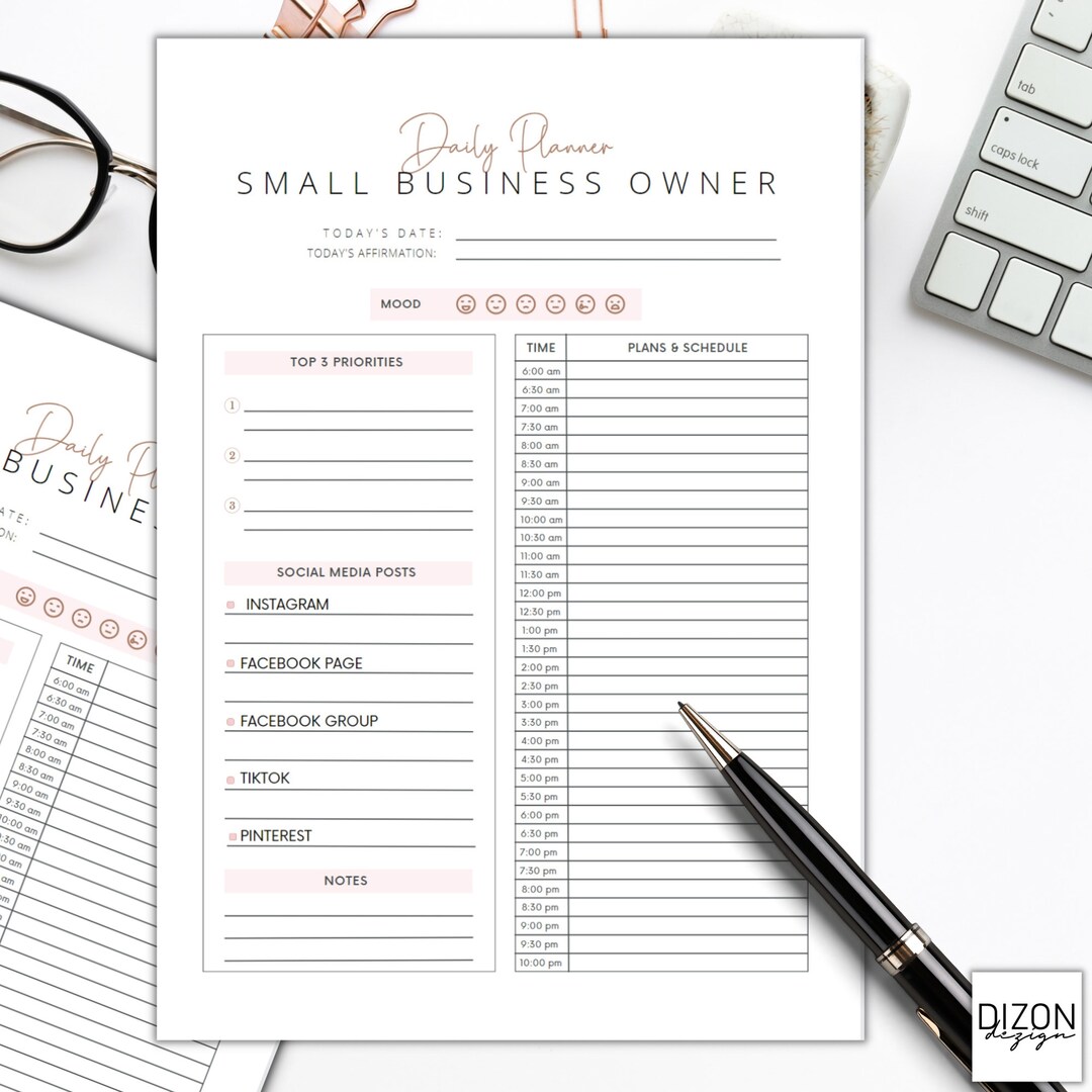 Small Business Daily Planner Printable, Business Planner, Small