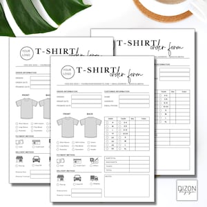 Editable  T-shirt Order Form Template, Printable Small Business Order Form Printable Small Business Canva Template