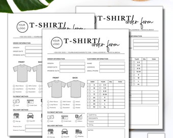 Editable T-shirt Order Form Template, Printable Small Business Order ...