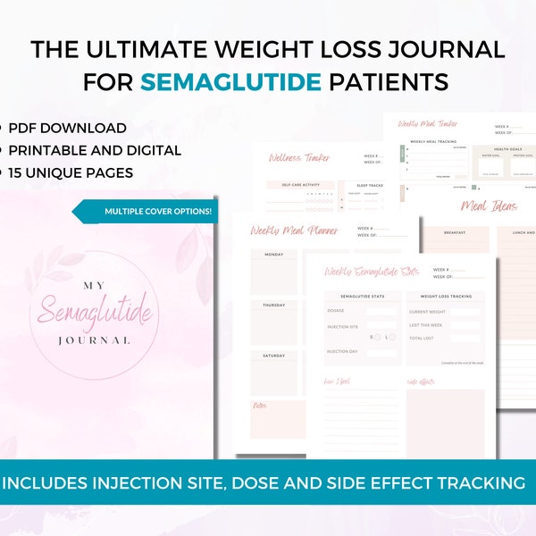 Semaglutide Weight Loss Tracker PDF, Weightloss Journal, Fitness Planner Printable, Weight Loss Chart, Goal Tracker, Meal Planning