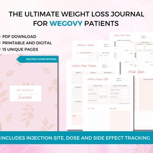 Wegovy gewichtsverliestracker pdf, gewichtsverliesdagboek, fitnessplanner afdrukbaar, gewichtsverliesgrafiek, doeltracker, maaltijdplanning