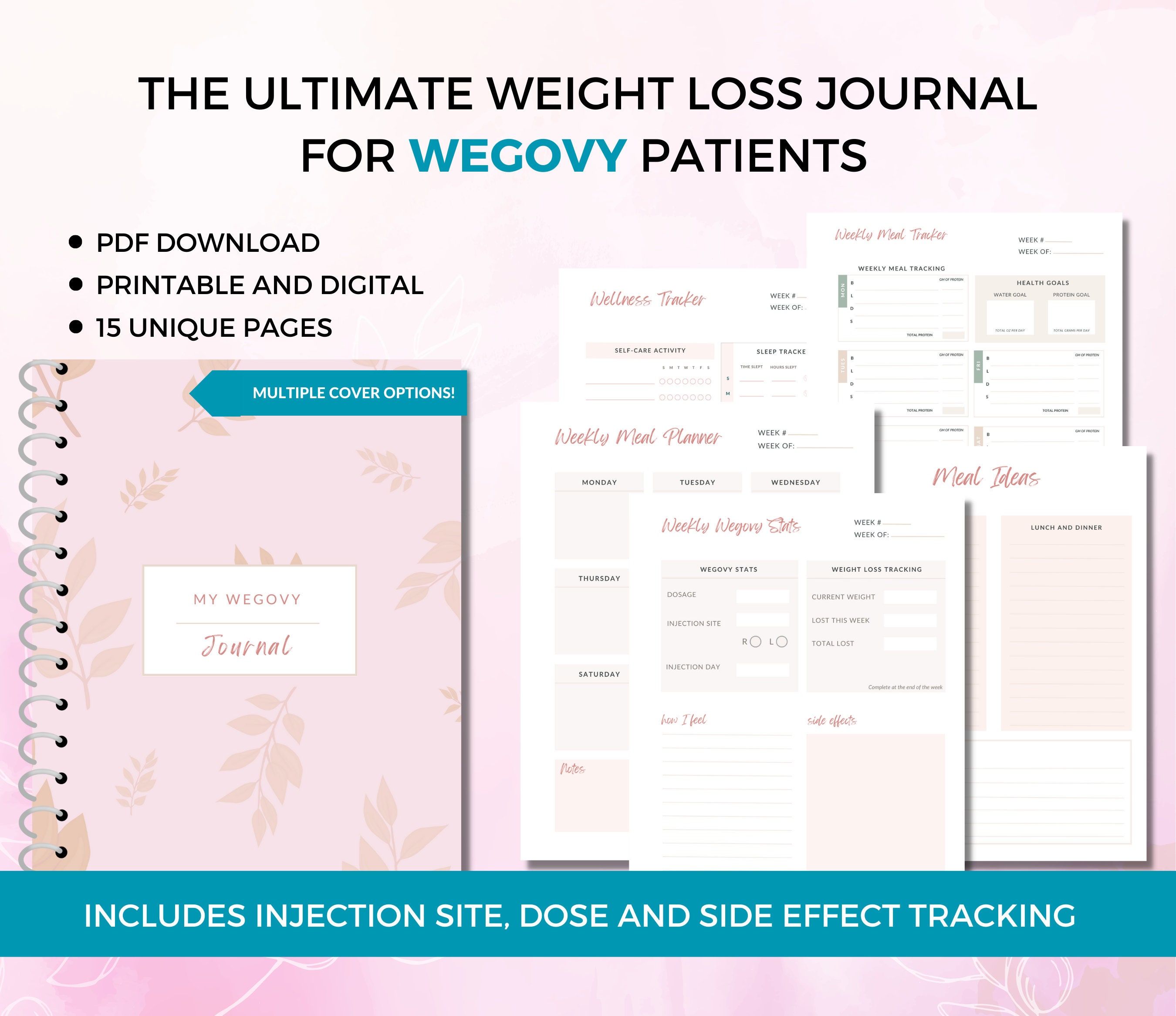 Wegovy Weight Loss Tracker PDF, Weightloss Journal, Fitness Planner Printable, Weight Loss Chart