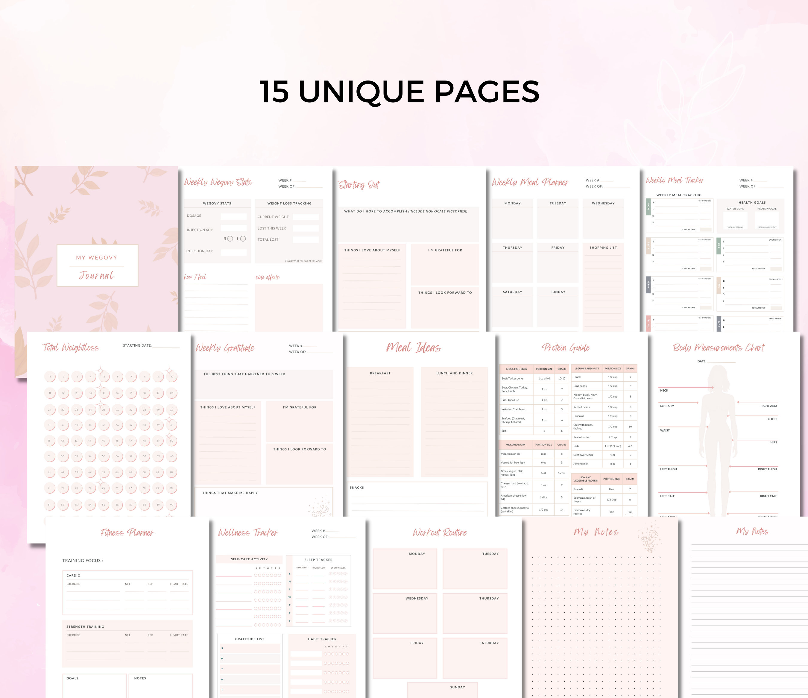 Wegovy Weight Loss Tracker PDF, Weightloss Journal, Fitness Planner