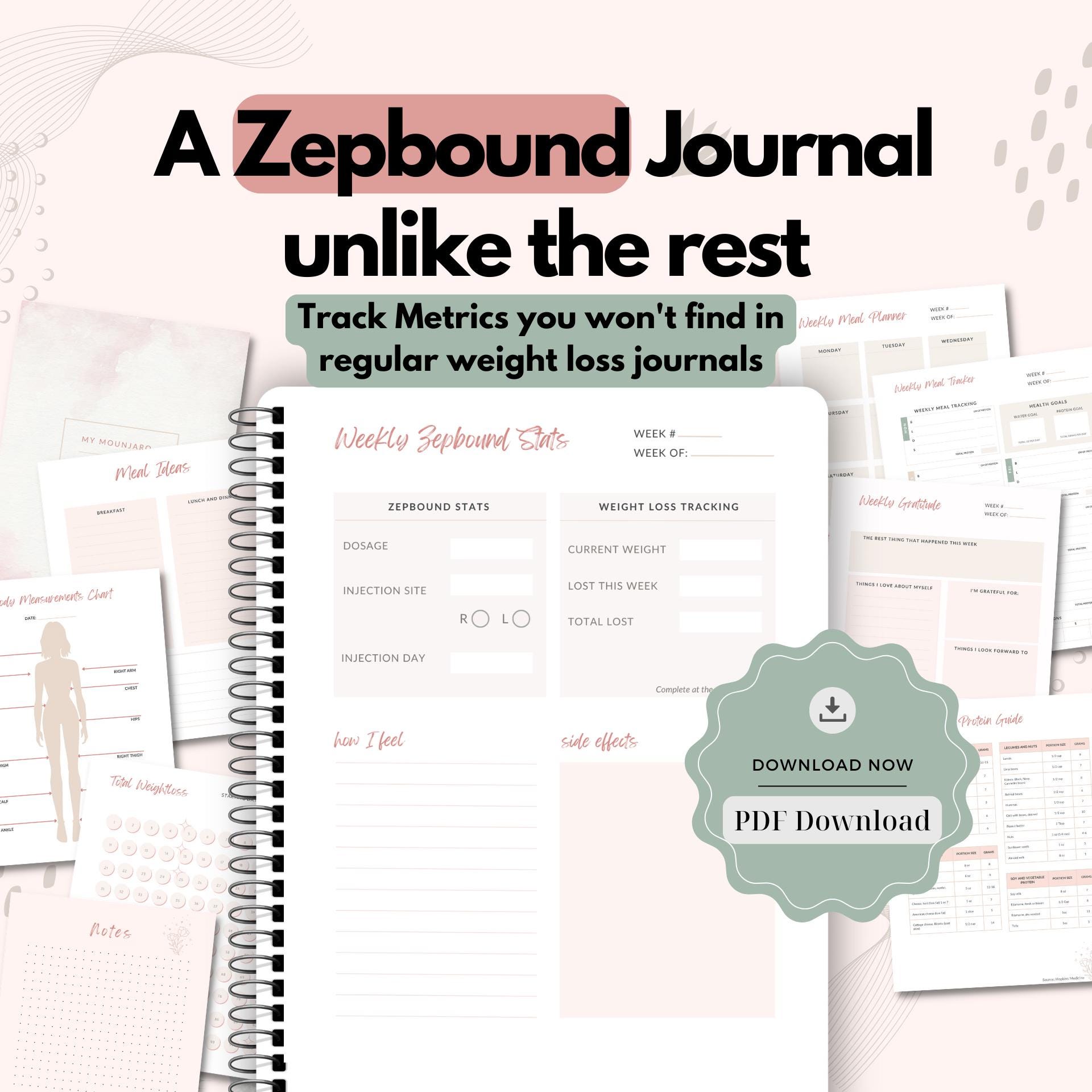 Zepbound GLP-1 Weight Loss Tracker and Journal PDF,