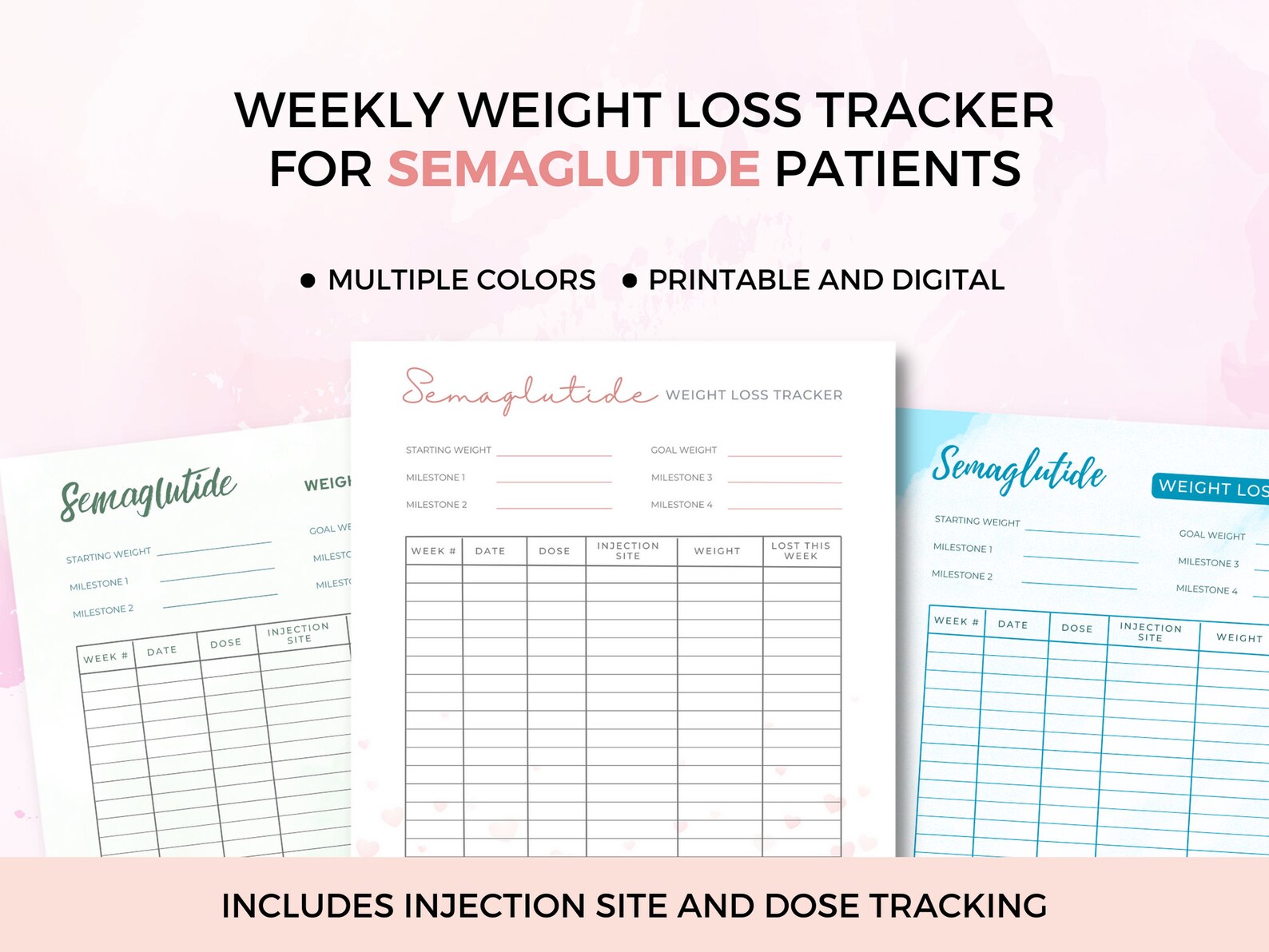 Semaglutide Weekly Weight Loss Tracker, Weight Loss Journal, Weight