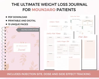 Mounjaro Weight Loss Tracker PDF, Weightloss Journal, Fitness Planner Printable, Weight Loss Chart, Goal Tracker, Meal Planning